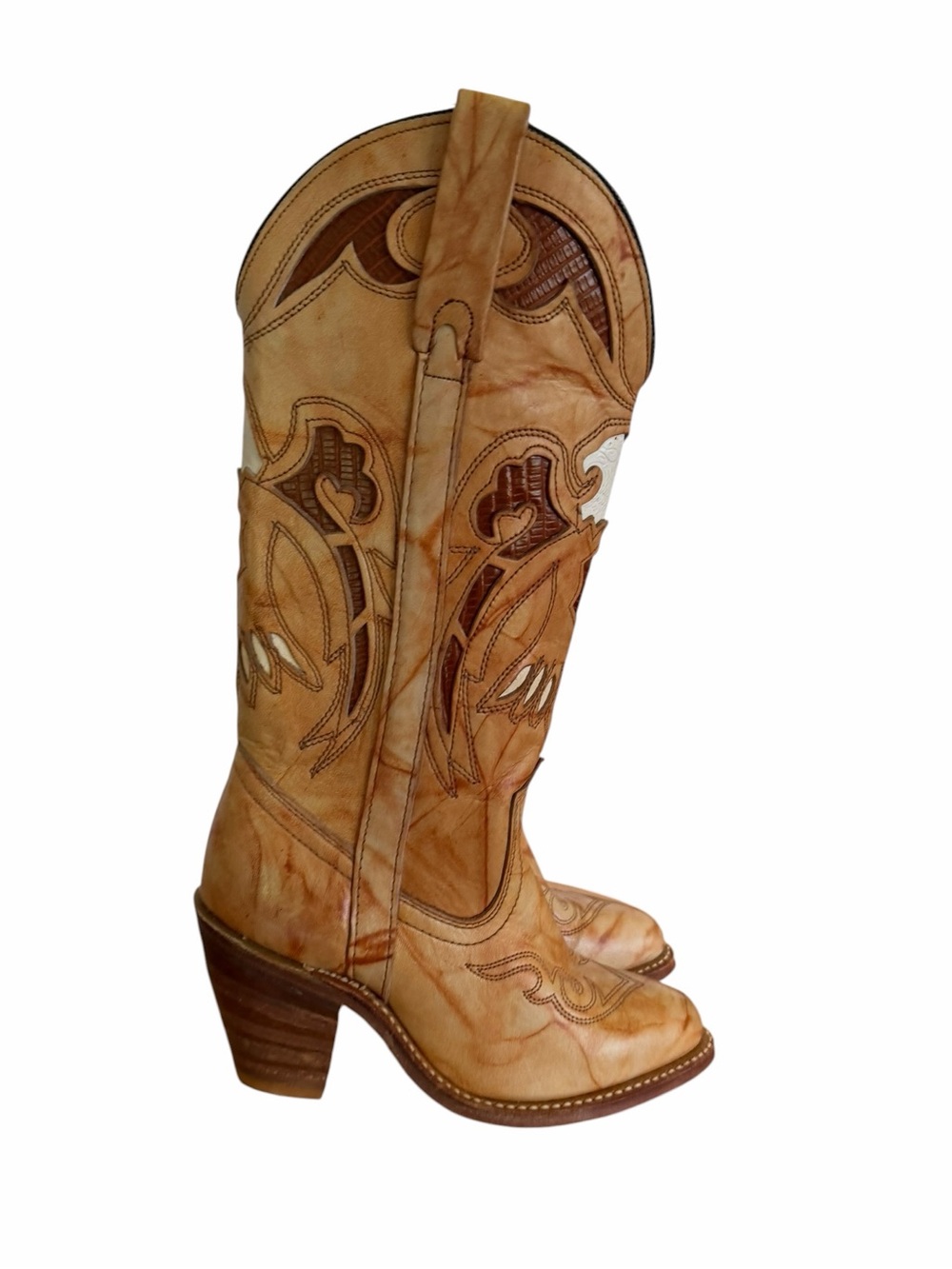 Miss Capezio Vintage Women's Eagle Inlay Leather Stacked Heel Boot Size 5 #26710